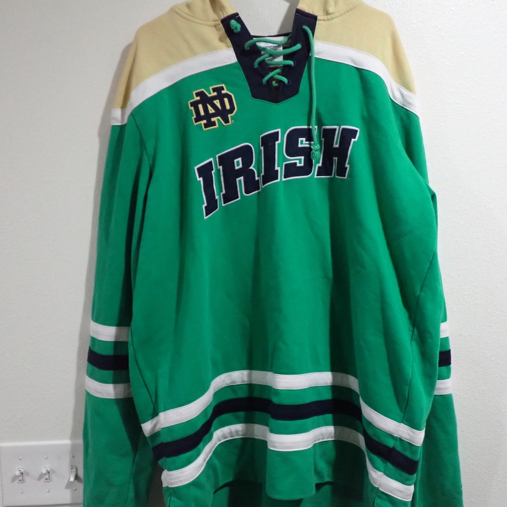 Champion Notre Dame Fighting Irish Hockey Hoodie Green Lace Up Mens 2XL